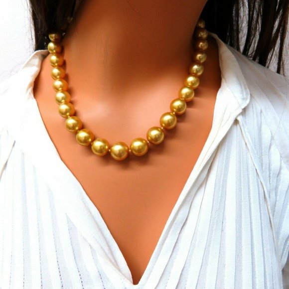 GIA certified Natural South Sea Golden Pearls Necklace 14mm